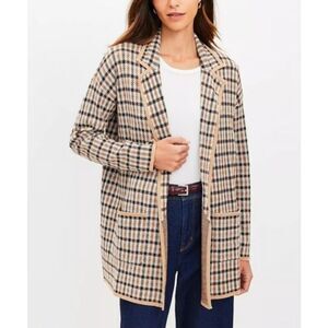 Loft plaid open front sweater blazer cardigan pockets size Large